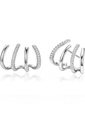 Silver Four-Claw Hoop Huggie Cuff Earrings • Illusion Multi-Piercing Look